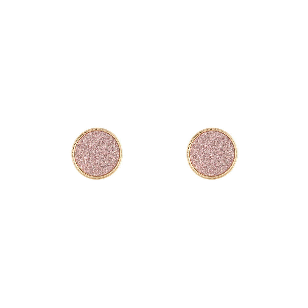 Pink Glitter Round Stud Earrings