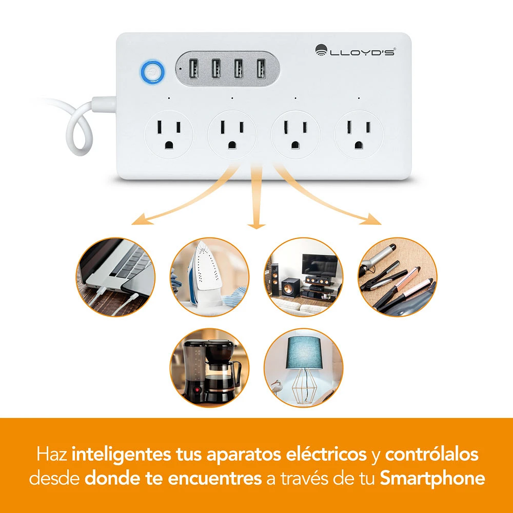 Barra Multicontactos Inteligente Lloyd's, WiFi, 4 Contactos, 4 USB