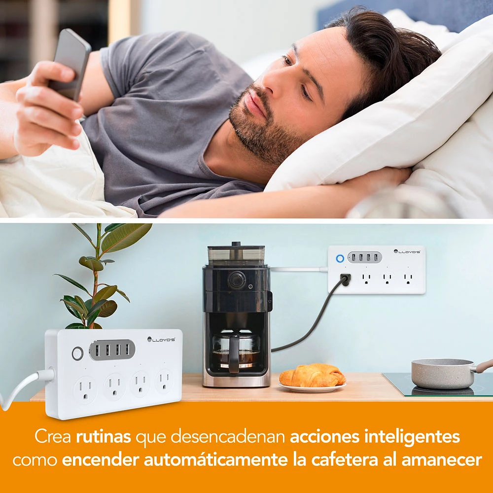 Barra Multicontactos Inteligente Lloyd's, WiFi, 4 Contactos, 4 USB