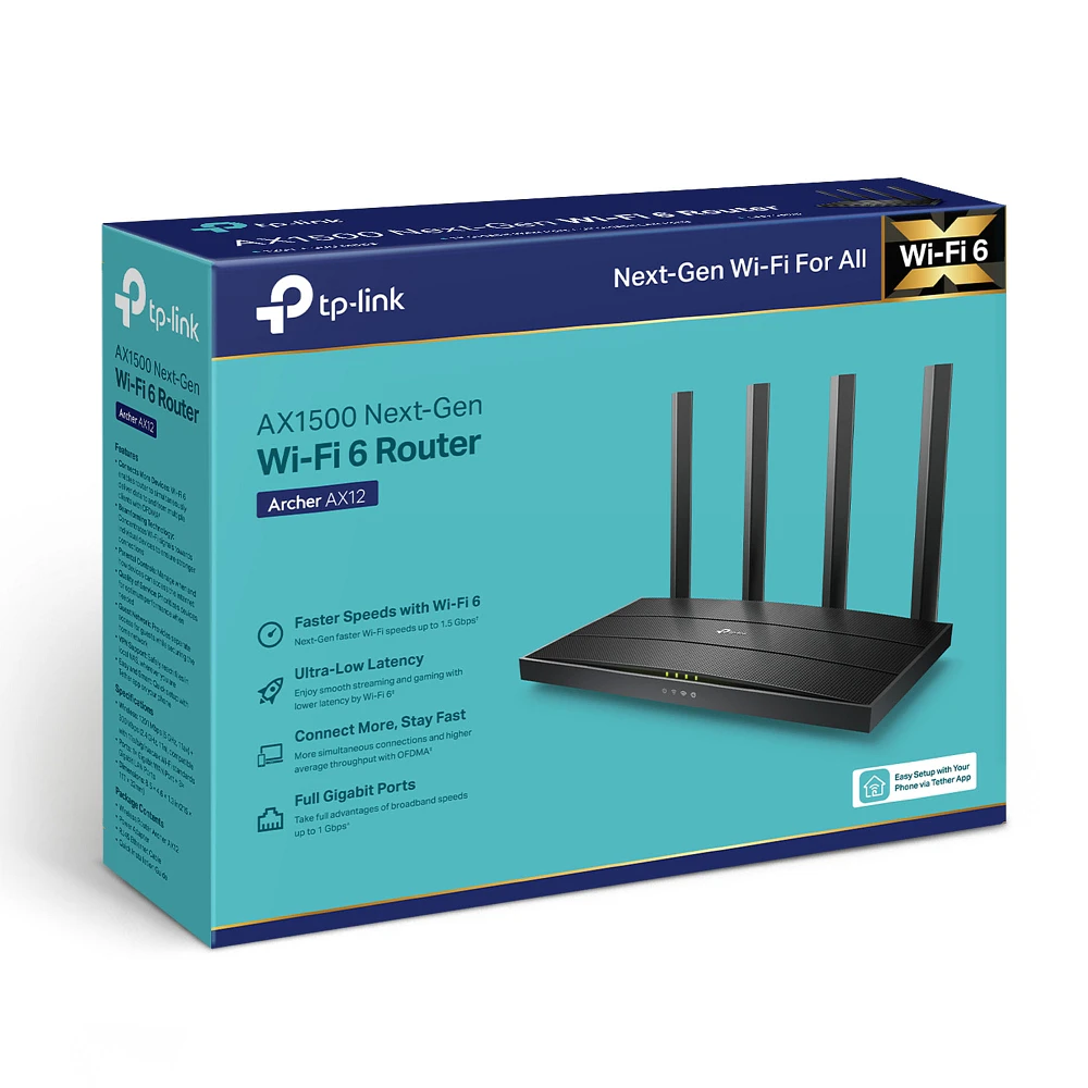 Router Wi-Fi 6 TP-link AX1500 1201Mbps at 5GHz+300Mbps