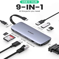 Adaptador Ugreen 70409 USB-C 9 en 1 Cable Oculto Gris