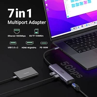 Adaptador Ugreen 90568 USB C a 2USB 3.0 HDMI RJ45 SD-TF PD