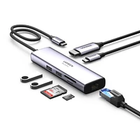 Adaptador Ugreen 90568 USB C a 2USB 3.0 HDMI RJ45 SD-TF PD