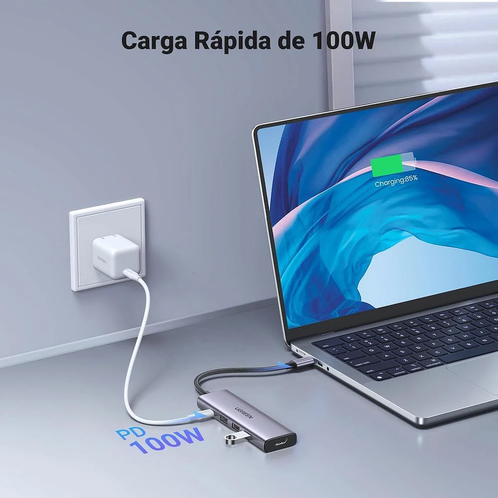 Adaptador Ugreen 15597 USB C a HDMI 3USB 3.0 PD