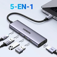 Adaptador Ugreen 15597 USB C a HDMI 3USB 3.0 PD