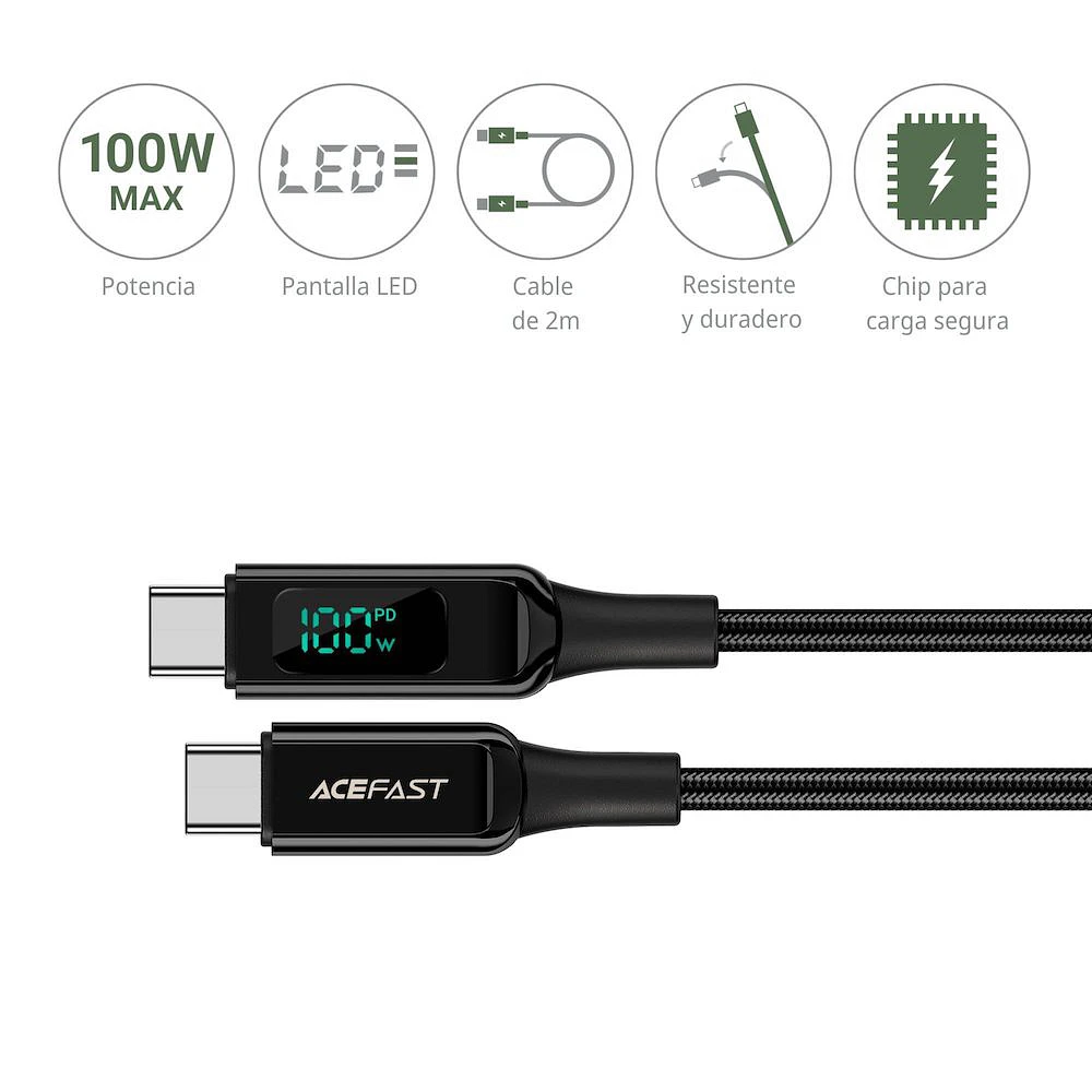 Cable Acefast 6974316281054 USB-C Con Indicador De Carga 100 w Negro