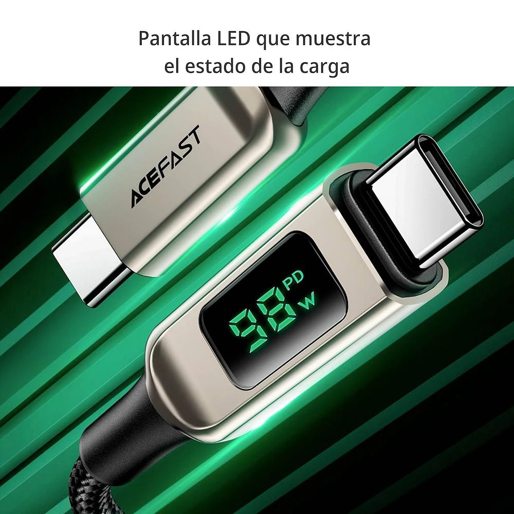 Cable Acefast 6974316281054 USB-C Con Indicador De Carga 100 w Negro