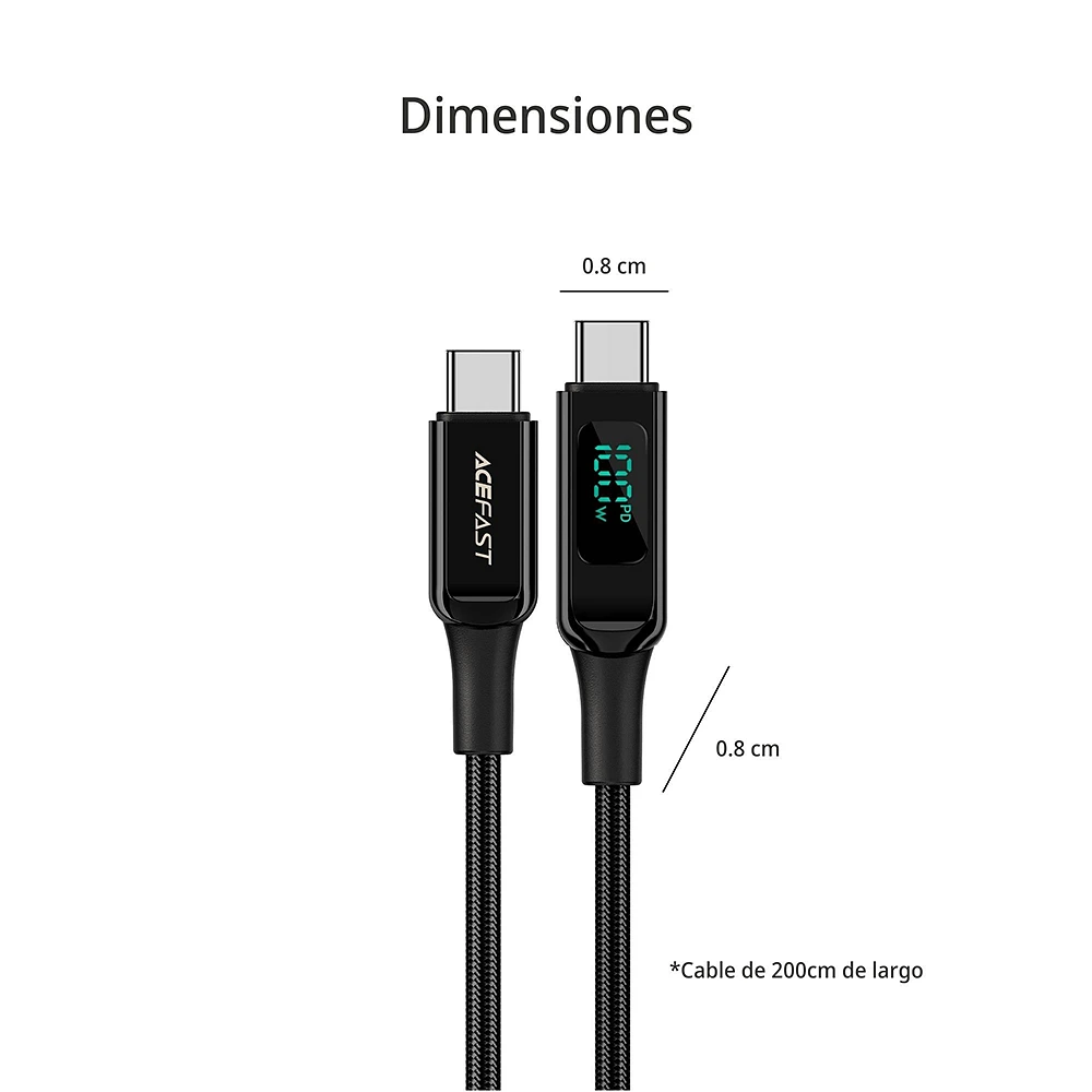 Cable Acefast 6974316281054 USB-C Con Indicador De Carga 100 w Negro