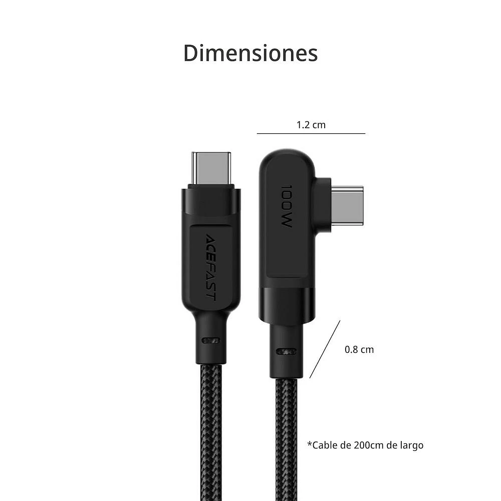 Cable Acefast 6974316281016 USB-C a USB-C Angulo Recto 100W 2 m Negro