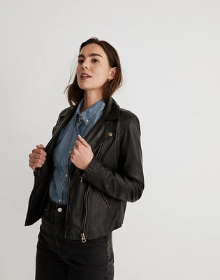 Washed Leather Motorcycle Jacket: Brass Hardware Edition | Madewell