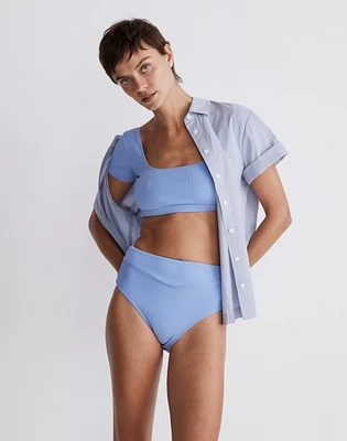 Ribbed Square-Neck Longline Bikini Top | Madewell