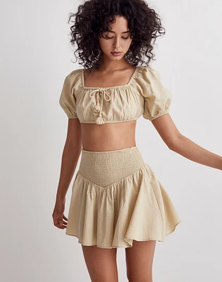 Dobby Tie-Front Puff-Sleeve Supercropped Top | Madewell