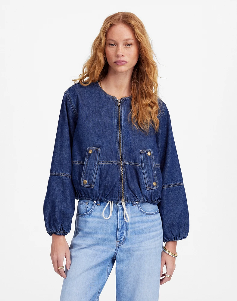 Bubble-Sleeve Jean Bomber Jacket Newkirk Wash: Airy Denim Edition | Madewell