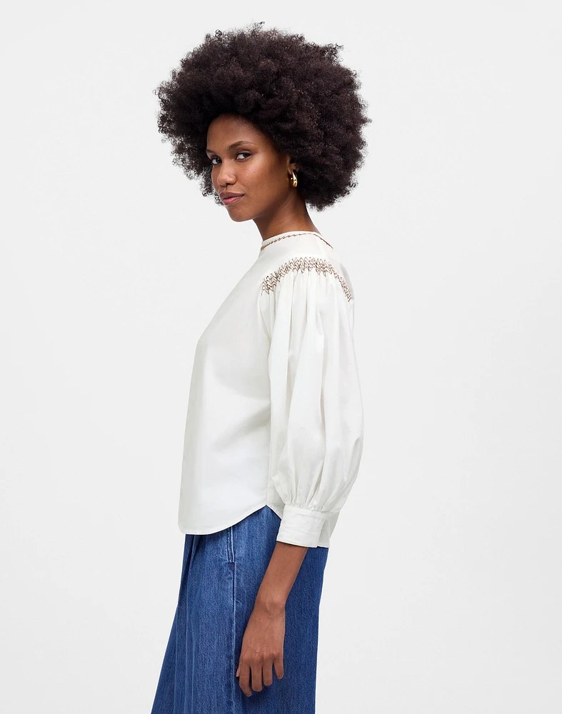 Embroidered Poplin Balloon-Sleeve Top | Madewell