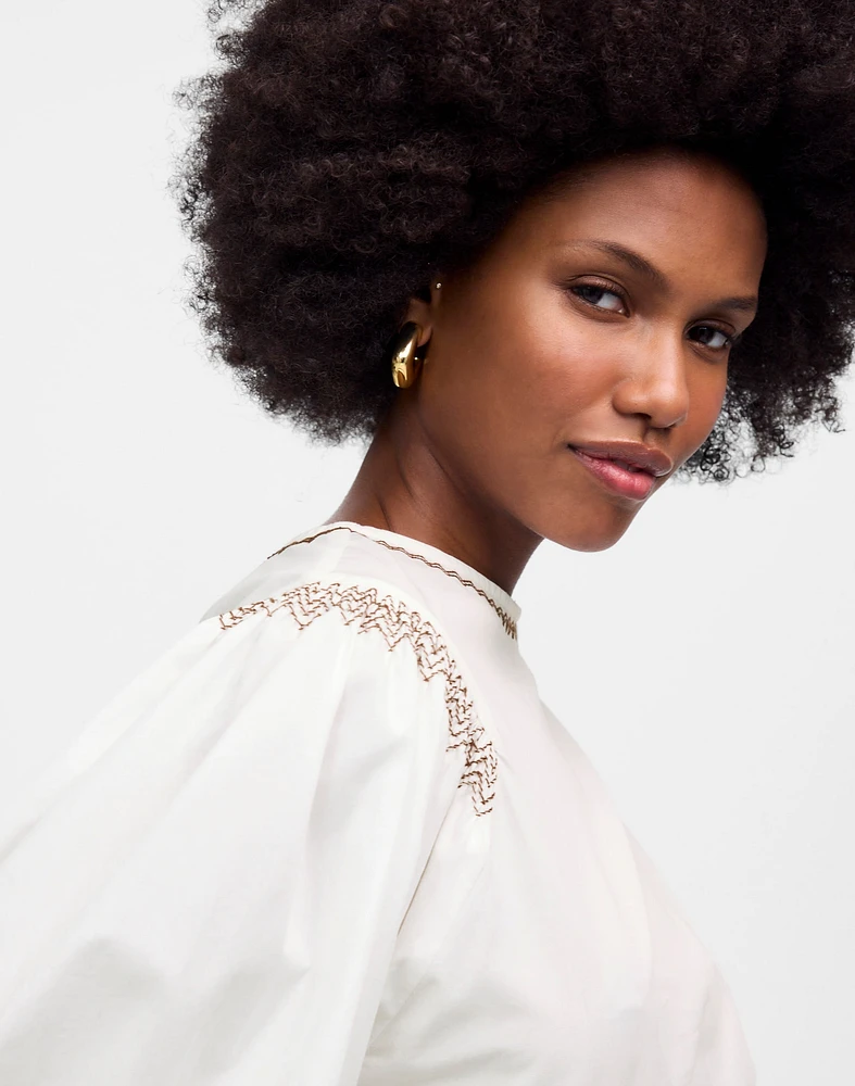 Embroidered Poplin Balloon-Sleeve Top | Madewell