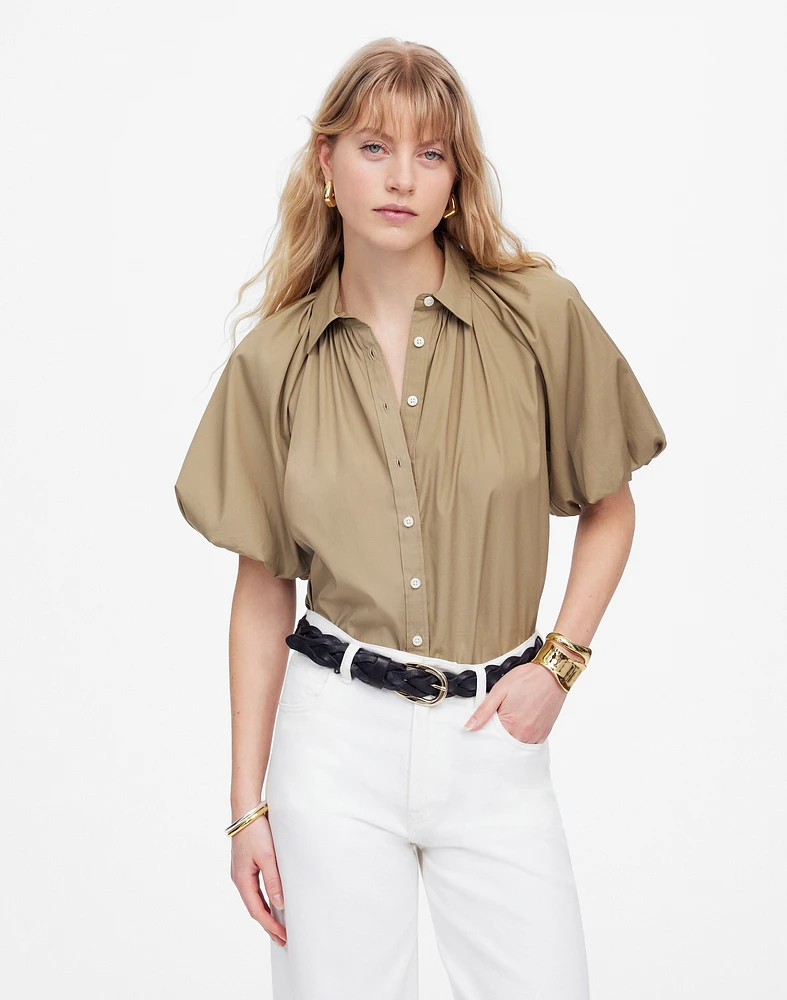 Shirred Bubble-Sleeve Button-Up Shirt | Madewell