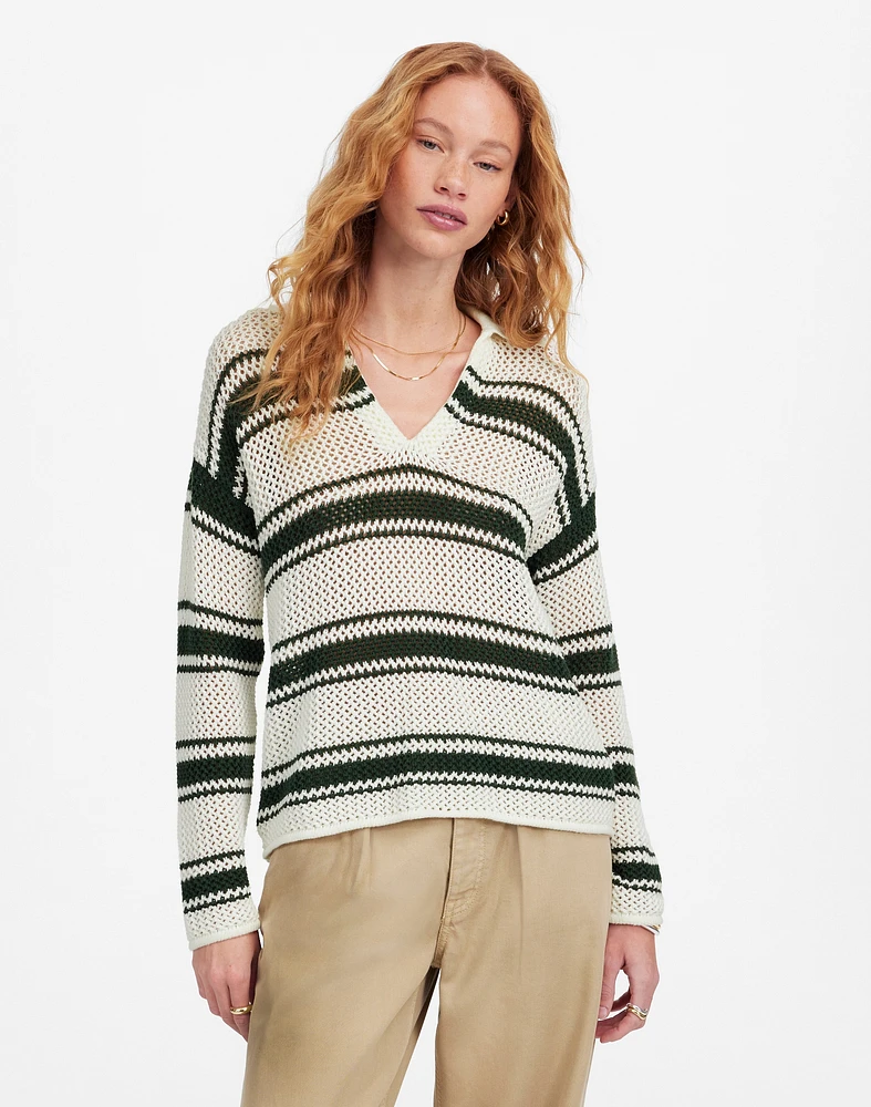 Open-Stitch Johnny Collar Sweater | Madewell