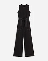 Contrast-Stitch Relaxed Straight-Leg Jumpsuit Linen | Madewell