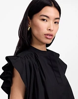 Flutter Sleeve Button-Front Mini Dress Poplin | Madewell
