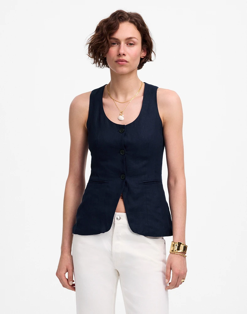 Linen Scoopneck Cutaway Vest | Madewell