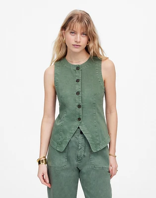 Twill Crewneck Vest Garment Dye | Madewell