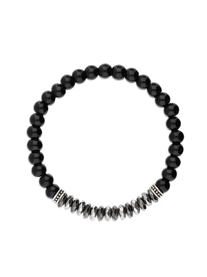 Pulseira Masculina, Aço inoxidável, Ónix de cultivo, Hematite de cultivo