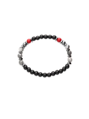 Pulseira Masculina, Aço inoxidável, Ágata de cultivo, Hematite de cultivo, Iolita de cultivo