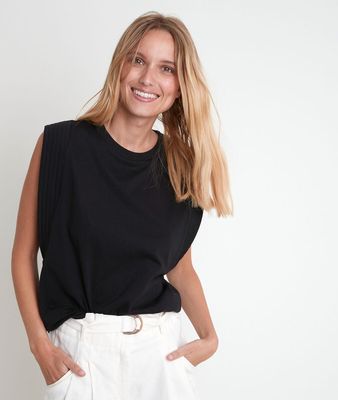 Top noir en coton biologique à épaulettes Izmir
