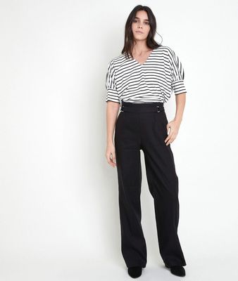 Pantalon large en lin mélangé noir Filipo