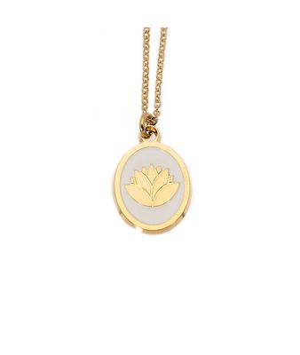 Collier médaille laqué lotus ivoire or Bijoux Léone