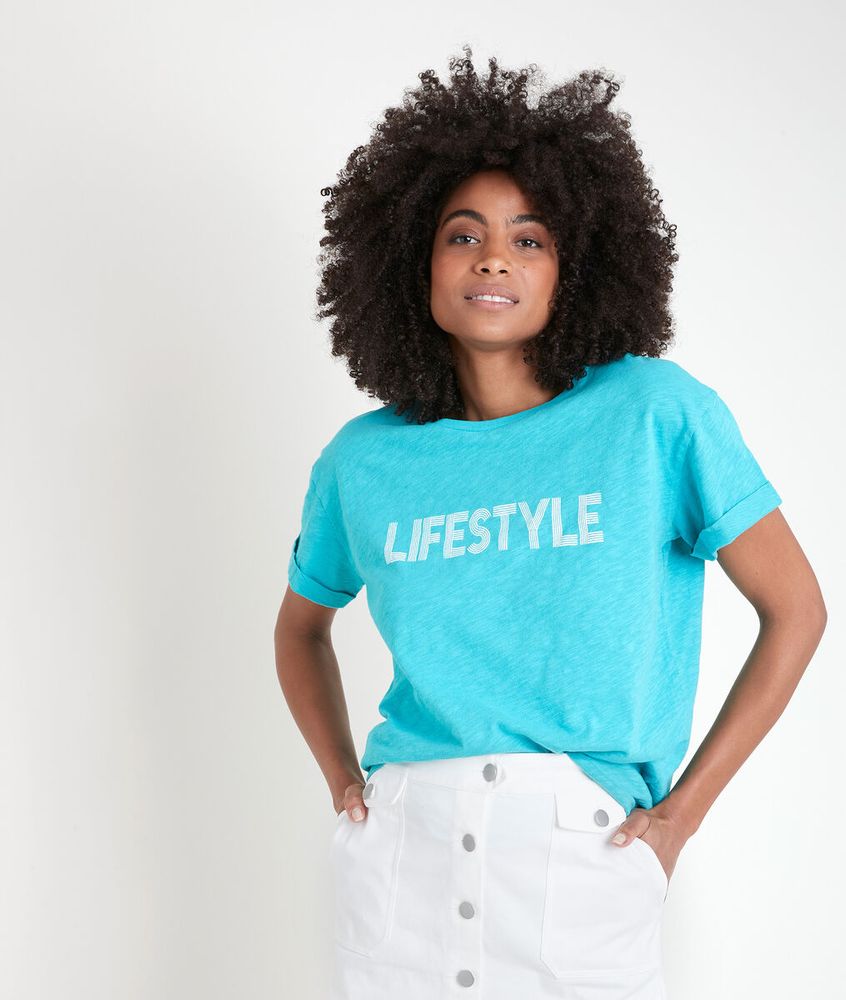 Tee-shirt en coton imprimé menthe Isaure