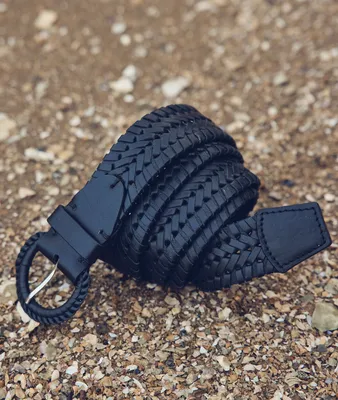 Ceinture tressée en cuir noir Bella