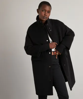 Manteau en laine recyclée noir Magda