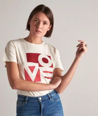 T-shirt ivoire sérigraphié en coton bio Coleen