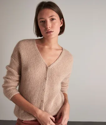 Cardigan en laine et mohair rose poudré Maddy