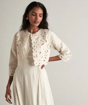 Boléro en coton et broderies ajourées ivoire Diana