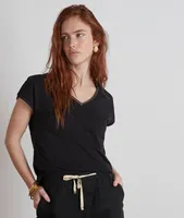 T-shirt en coton bio et col brodé noir Myrtille