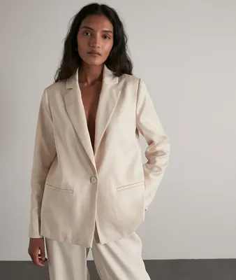 Veste de tailleur satinée beige clair Adelia