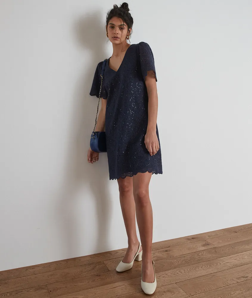 Robe courte en dentelle bleu marine Gaia