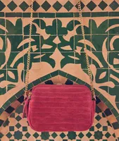Mini sac matelassé en cuir velours fuchsia Flavie