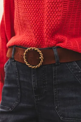 Ceinture en cuir velours et boucle torsadées camel Donna