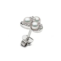 Sleek White Gold Pearl and Diamond Stud Earrings