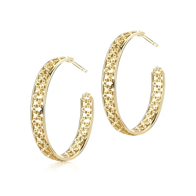 30 mm Yellow Gold Pierced Hoop Earrings