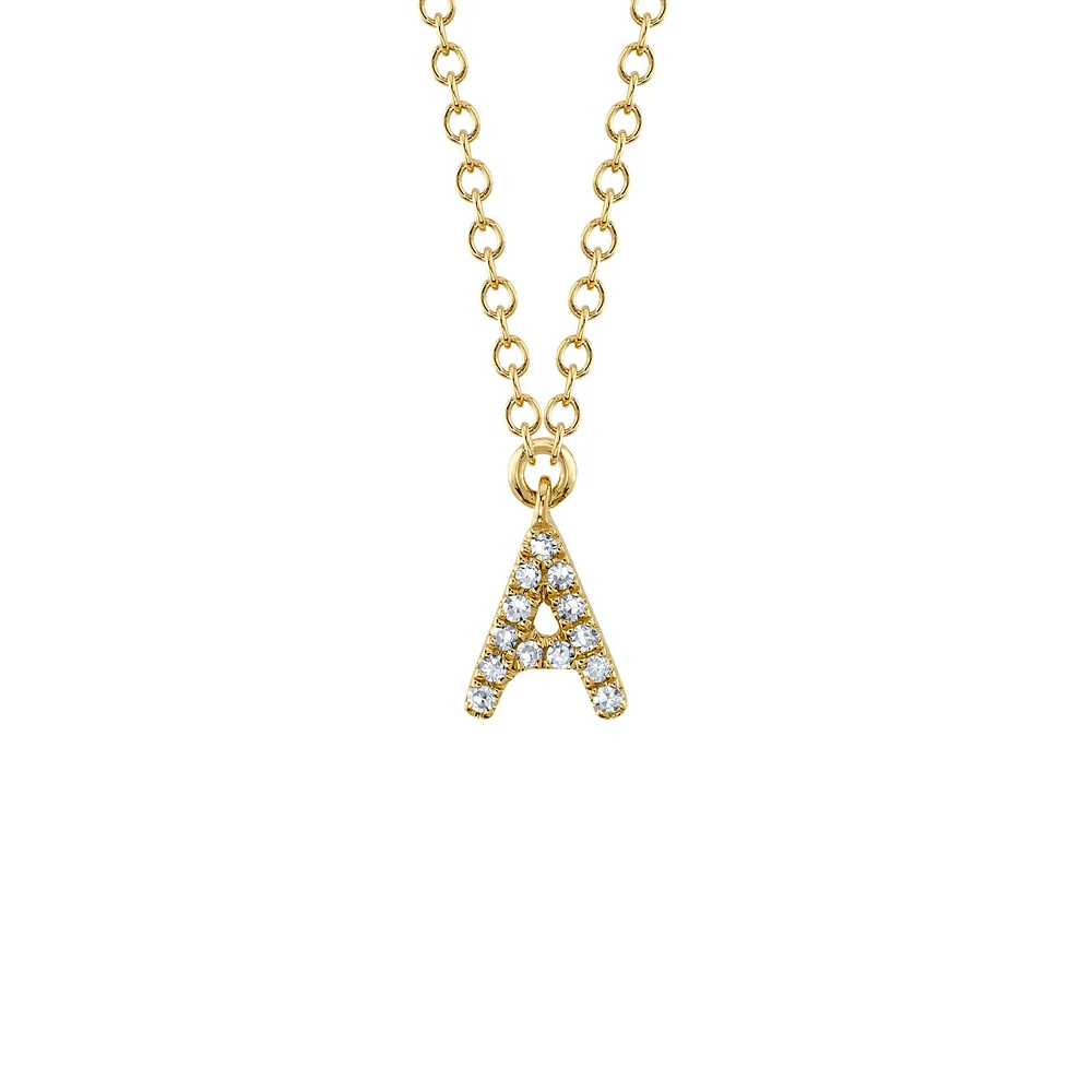 Initials Gold and Diamond Pavé Letter A Necklace