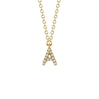 Initials Gold and Diamond Pavé Letter A Necklace