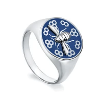 Navy Enamel and Sterling Silver Signet Ring-8