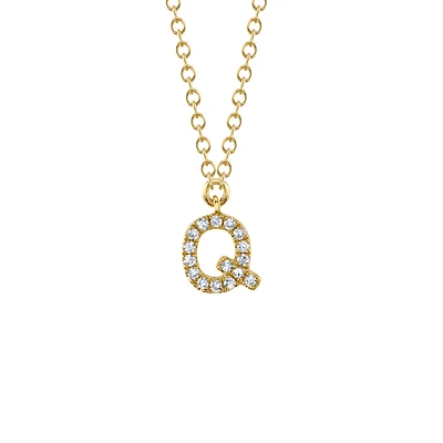 Initials Gold and Diamond Pavé Letter Q Necklace