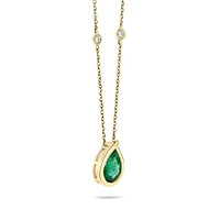 Yellow Gold Bezel-Set Pear Cut Emerald and Diamond Station Pendant