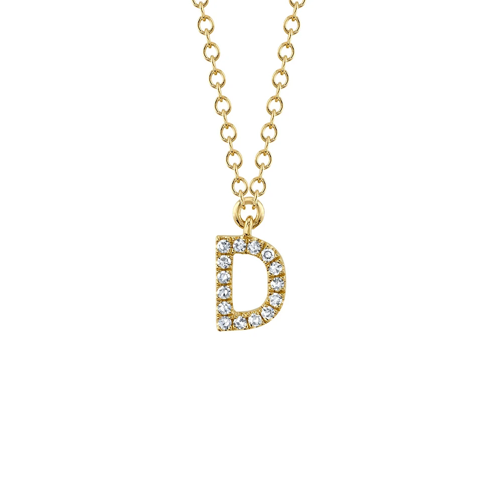 Initials Yellow Gold and Diamond Pavé Letter D Necklace