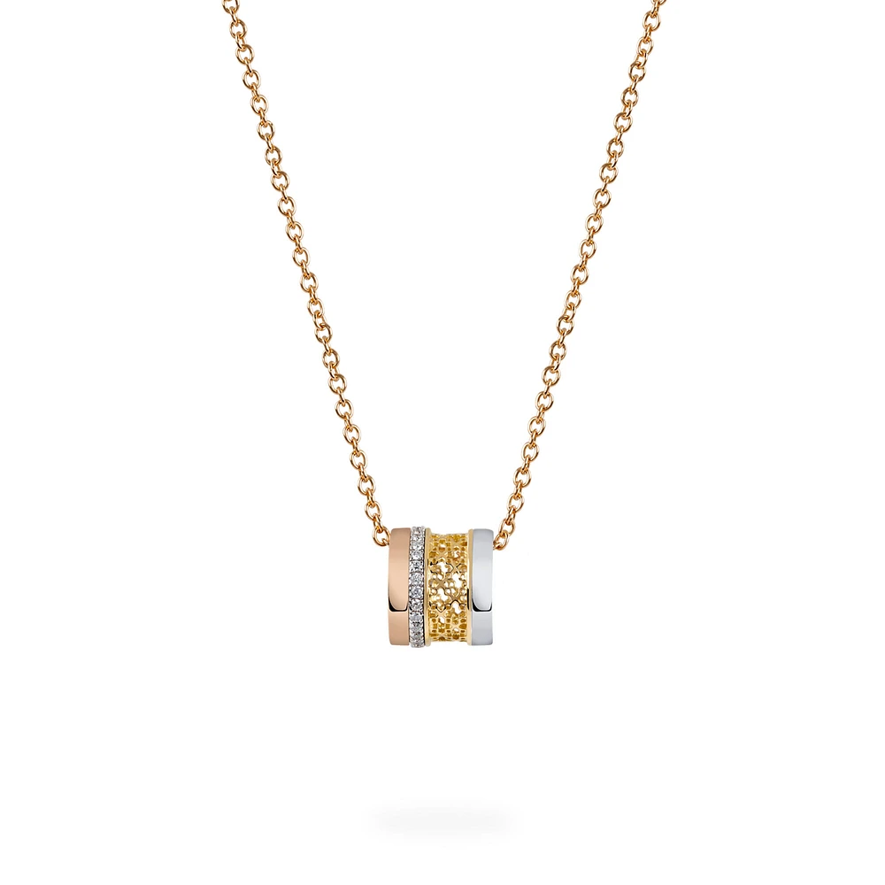 Diamond Barrel Pendant, Tri-Gold